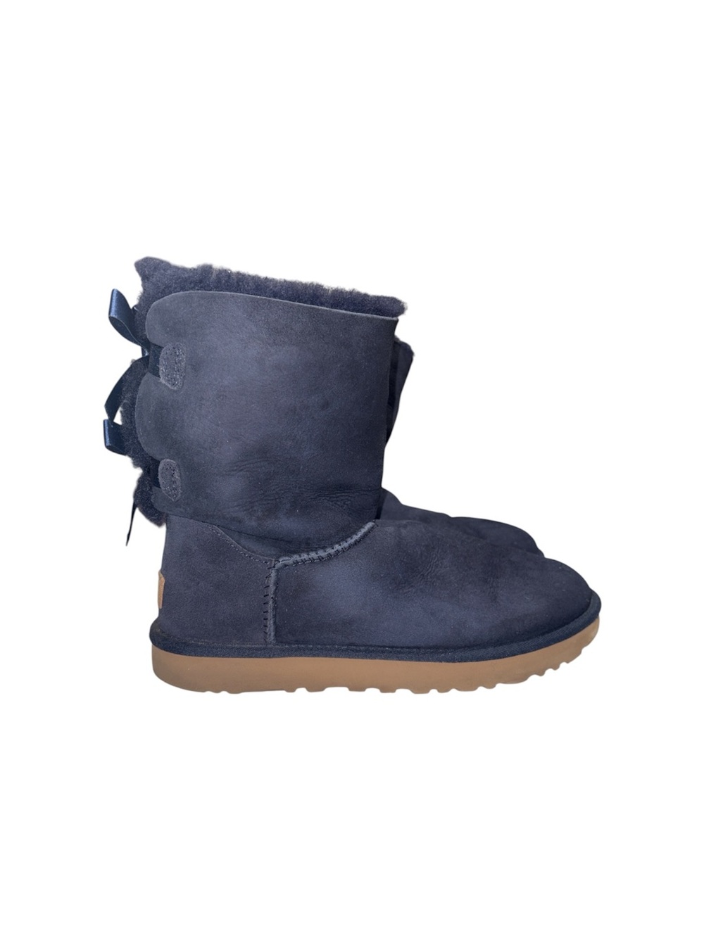 UGG Bailey Bow ll Navy Blue Suede Ankle Calf Snow Boots Women’s Size 8